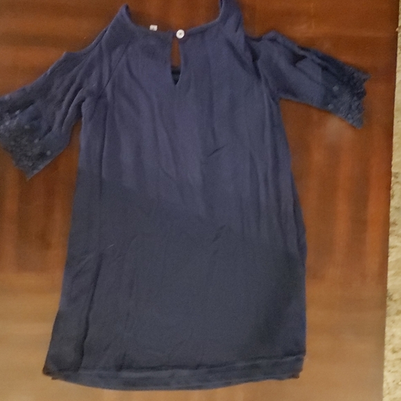 Monteau Open Shoulder Dress Navy Girls Size 7 - Picture 3 of 4
